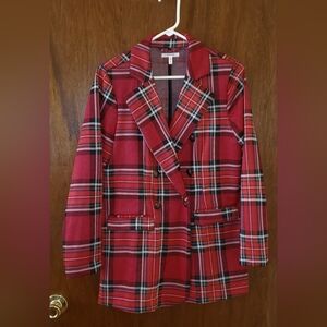 Maurices Red Plaid Blazer Jacket Sz Small Stretch